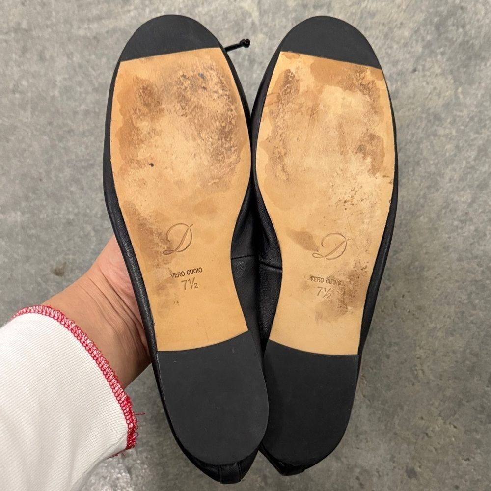 Delman Black Leather Flats with Bow - Picture 4 of 4